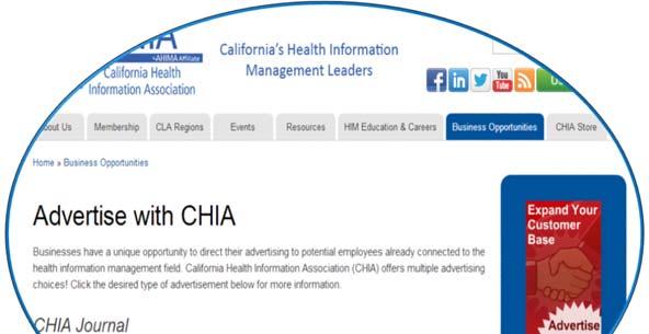 Website Banner Advertising The CHIA website reaches a growing Health Information Management audience and is a regular resource of valuable information and references for users.