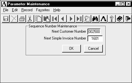 New Customer Defaults Sequence Numbers This option sets the first, or next, number for the automatic sequencing features of the Accounts Receivable and Order Processing modules.