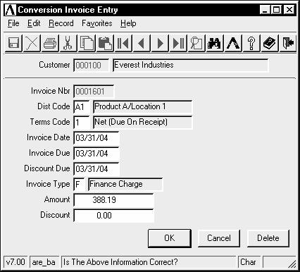 Conversion Invoice Entry The Conversion Invoice Entry task creates summary invoice records that are posted to the customer s account and, optionally, to the general ledger.