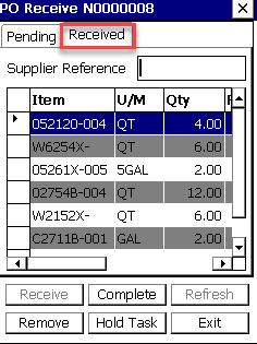 By default, the UPC field is highlighted enabling you to begin scanning the first item you want to receive. Once the UPC is scanned in Figure 26 the screen will change to Figure 27.