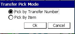TSF Pick After a TSF Create is generated, the next step is to pick the items using the TSF Pick (Fig. 55). (Fig. 55) This will prompt you for one of the following: (Fig.
