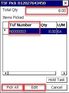 o When quantity is accurate for the item you are picking, click Pick All (Fig.
