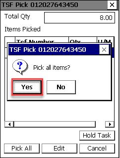 67) click on Complete, confirm that you have completed picking the transfer by
