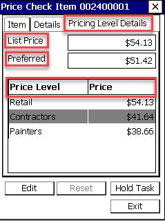 The Pricing Level Details tab will provide the pricing