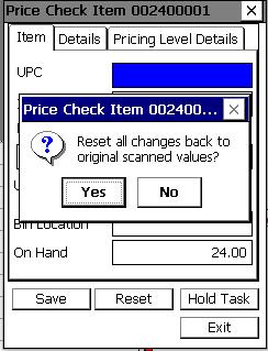 This will allow you to reset the changes back to the original values at time of scanning the item. A prompt appears on the screen to revert backwards.