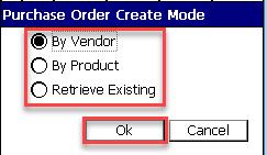 P.O. Create Creating a purchase order is a function that is possible with the Inventory