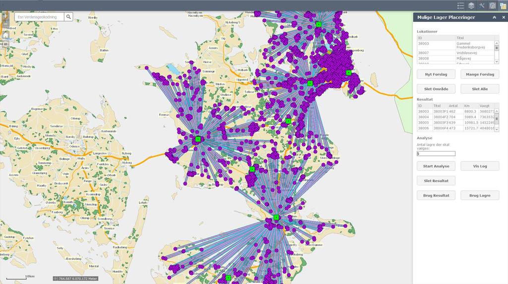 Location of regional warehouses, calculates and visualizes optimal warehouse locations based on actual deliveries to depots.