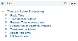 Time and Labor Work Center The My Work section provides easy link to items that require action by the Time and Labor manager.