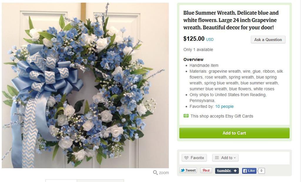 SHOP CRITIQUES Jans Elegant Wreaths (started shop 8-3-115) CURRENT TITLE: Blue Summer Wreath, Delicate blue and white flowers, Large 24 inch grapevine