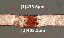 The heat affected zone (HAZ) is also apparent in both the figures. The upper and lower surfaces of the weld were smooth and free of spatter or blow-through defects.