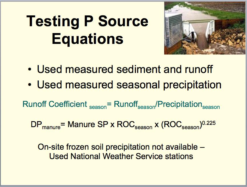 To remove the weather-induced variability in the transport parts of the equations and to test how well the equations that relate soil P and P application rates to losses work, we recalculated the P