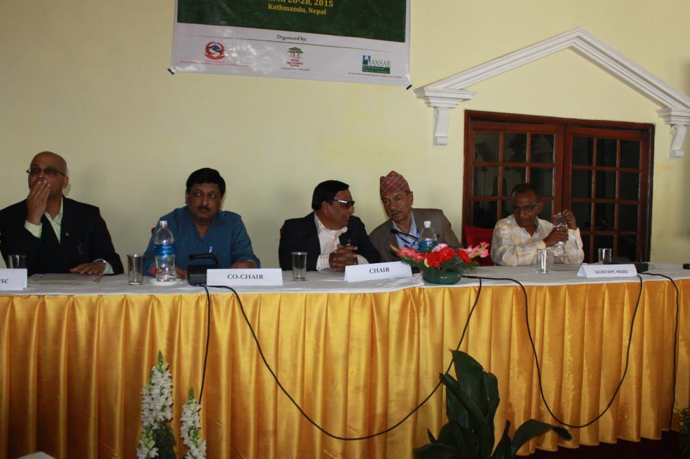 Hari Prasad Parajuli (in centre) releasing the Kathmandu Declaration on Agroforestry. Others on the dais are Mr.