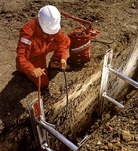 Hydraulic Shoring Shoring systems support the sides of the excavation with: aluminum