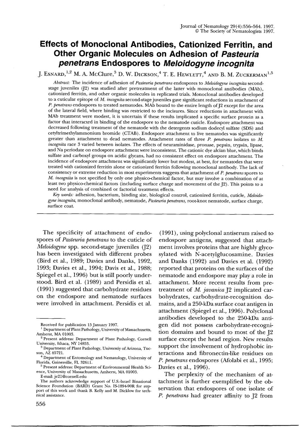 Journal of Nematology 29 (4) :556--564. 1997. The Society of Nematologists 1997.
