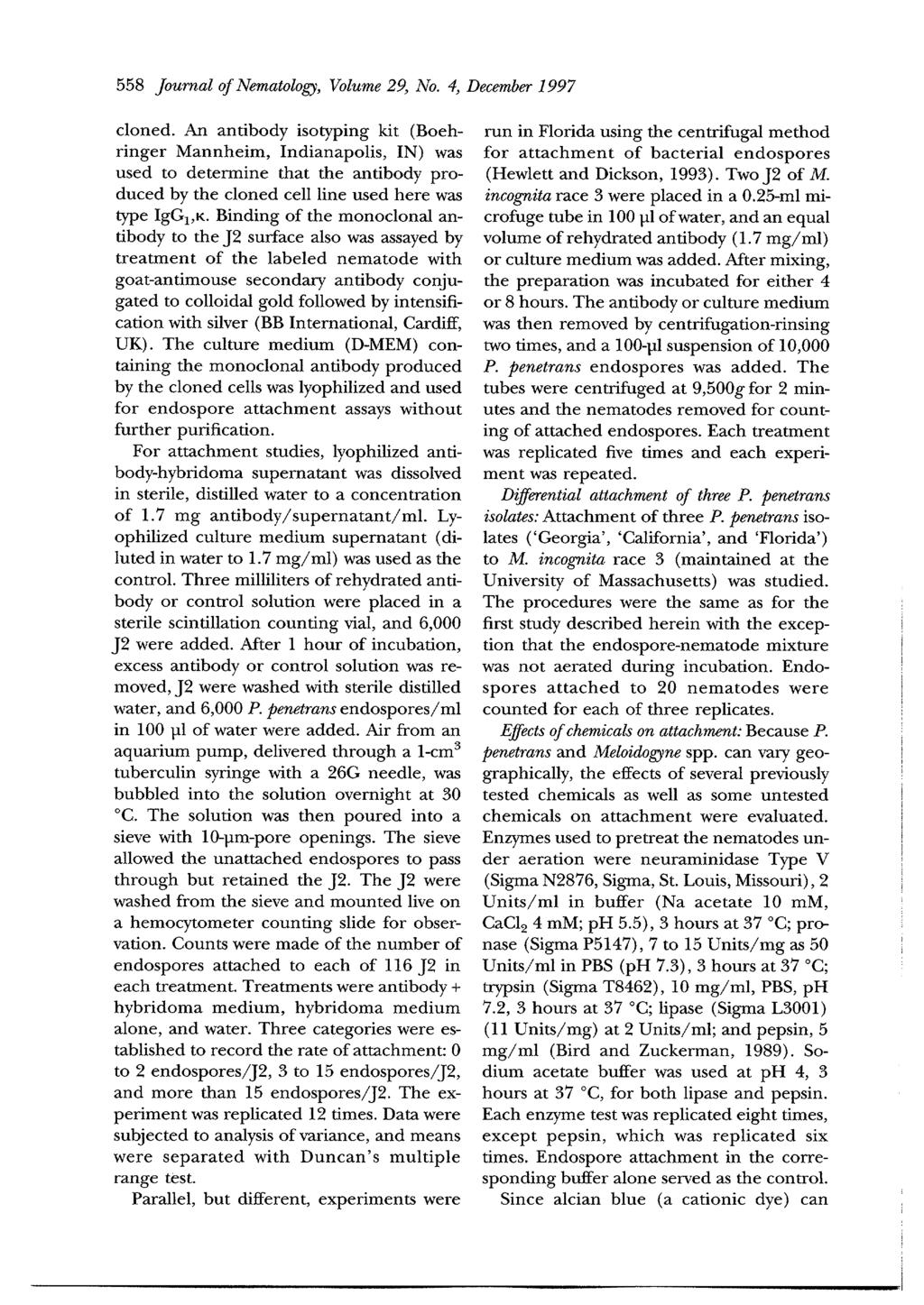 558 Journal of Nematology, Volume 29, No. 4, December 1997 cloned.