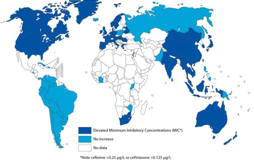Global Distribution of Resistant Gonorrhoea Isolates Estimated to be 78 million cases amongst adults