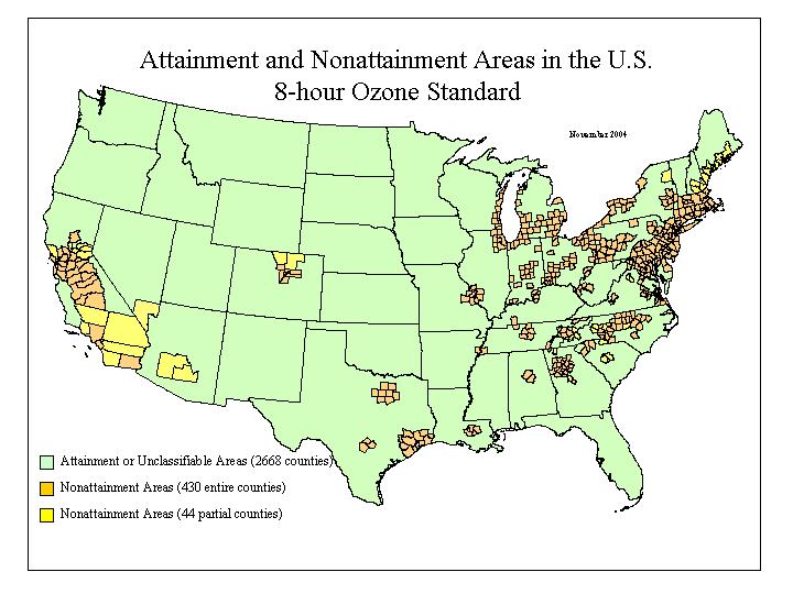 Nonattainment Areas in 2005 Areas exceeding O 3 Standard Areas exceeding PM 2.