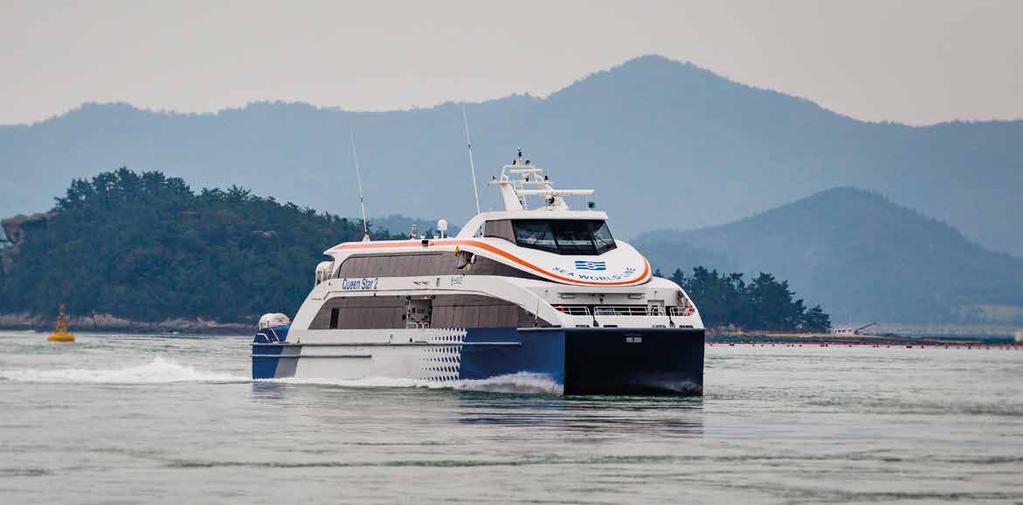 A COMFORTABLE JOURNEY FAST FERRY SUITABLE FOR Fast passenger transport Coastal and inter island routes FAST FERRY SIZES 24-42 m PASSENGERS 100-450 SPEED 25-40 knots OPTIONS business class seats,