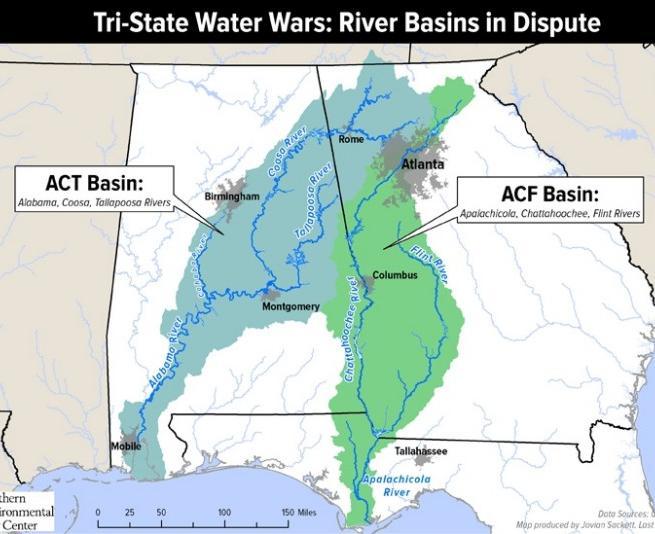 Case Study: Tri-State Water Wars For decades, Georgia, Alabama, and Florida have been battling over the future allocation of water in two major river basins that cross their borders (the