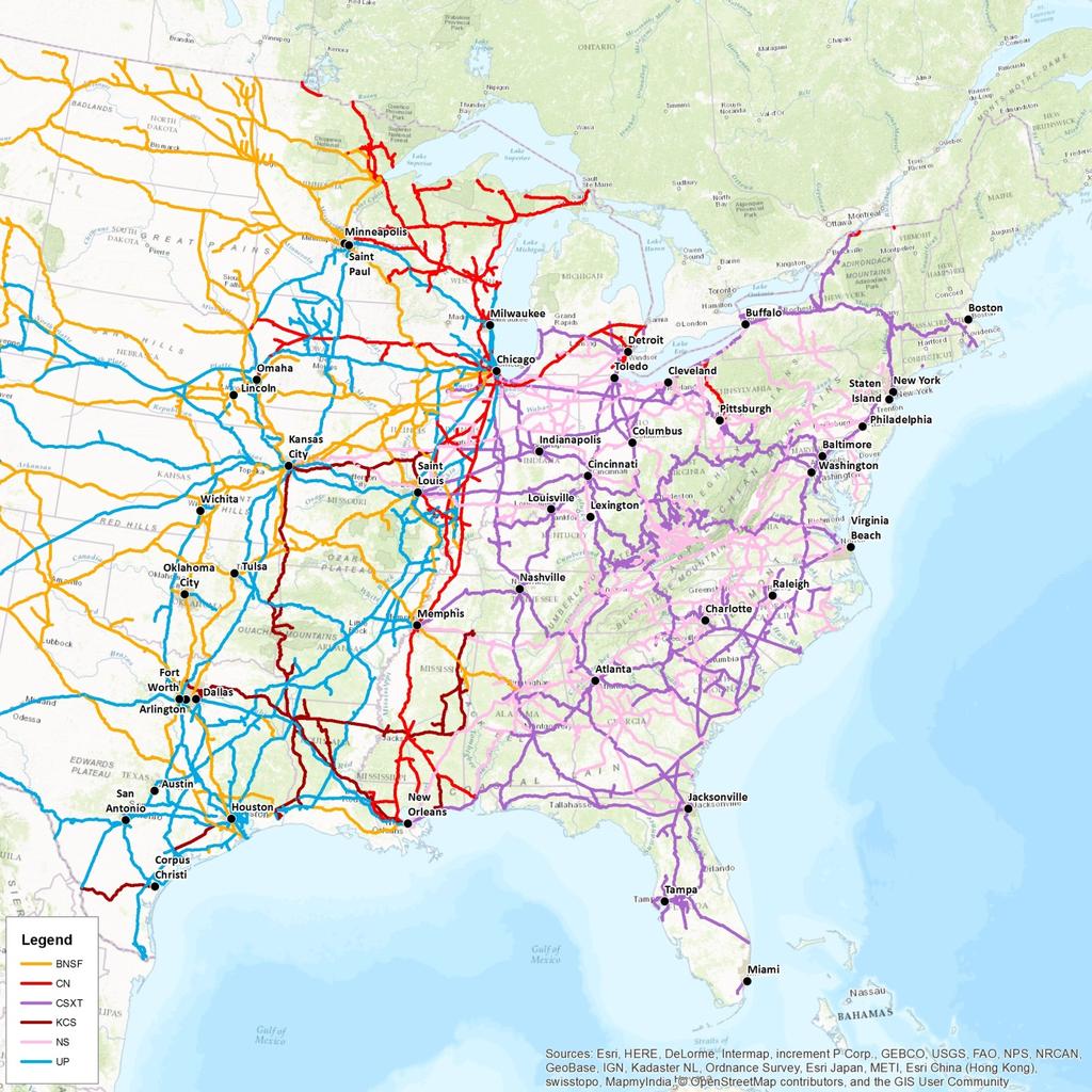 6.1 Freight Rail Network There are five Class I railroads which operate within the Greater Memphis region: Union Pacific (UP), Norfolk Southern (NS), Burlington Northern Santa Fe (BNSF), CSX