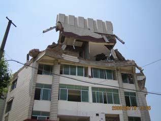 Figure 16 shows the severe damage, such as wall crash of two buildings and the diagonal crack on the wall of the relative small building, which is caused by unreasonable setting of seismic joint,