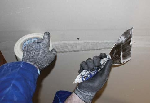 Knauf Joint Tape should be embedded into the joint filler to reinforce the joint between two gypsum boards.