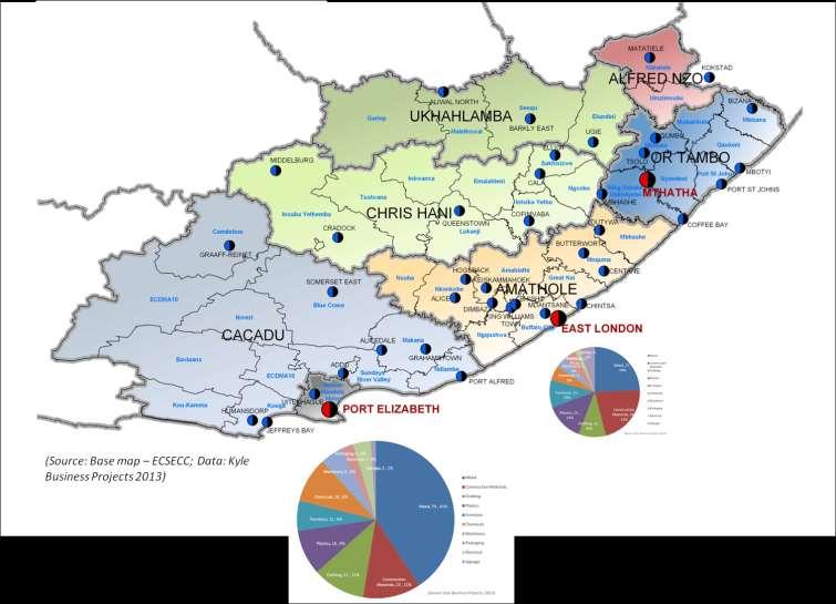 93.4% of all NAM enterprises are located in the NMB (58.8%) and Buffalo City (34.6%) areas; 93.8% of all manufacturing enterprises in the Top 10 NAM manufacturing sectors are located in the NMB (59.