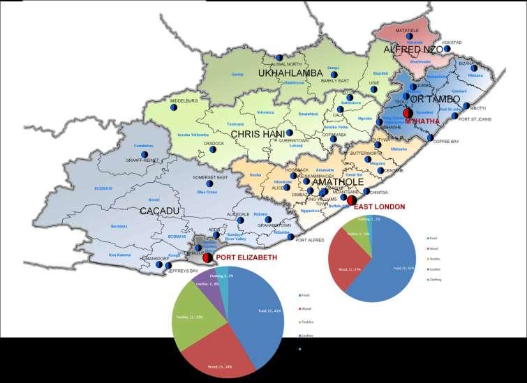 77.1% of all AIM enterprises are located in the NMB (43.5%) and Buffalo City (33.6%) areas; 16.