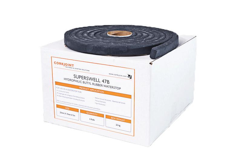 Superswell 47B is manufactured utilising a specialised mixing process which encapsulates hydrophilic materials into a Butyl base creating a controlled, moisture-activated seal.