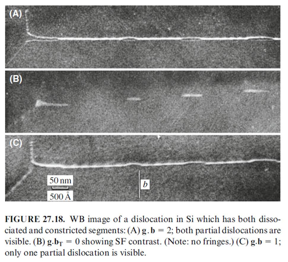 Weak-Beam Images of Dissociated Dislocations In WB image with g b T = 2,