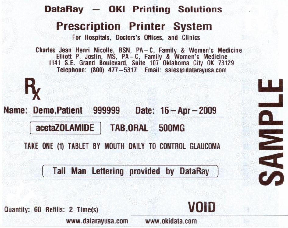 Thermal Prescription Printer Replaces illegible handwritten Rx orders Interface to EHR and prescription formatting done by DataRay Thermal tamper resistant security paper exceeds CMS requirements