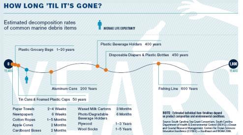 How long does it take for marine litter to decompose?