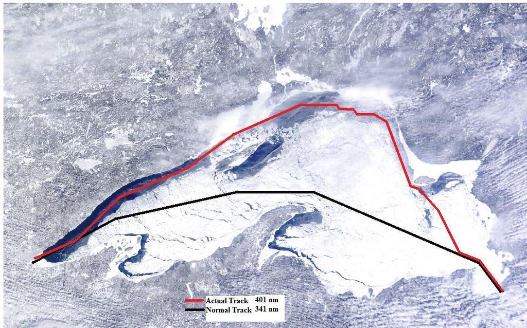 USCGC Macknaw Shp Track (red) Across Lake Superor - March