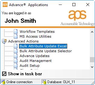 Launch the Bulk Attribute Update Excel application Browse to