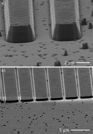 Initial etching of samples with an SiO 2 /Ti/Ni hard mask resulted in approximately 1 micron high pillar formation as seen in Figure 8.
