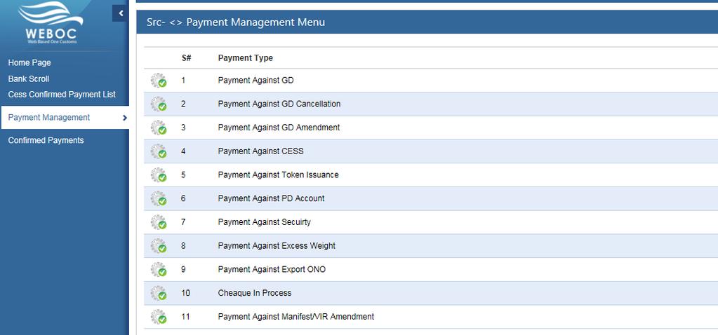 Warehouse Keepers (Bonded Warehouses) Fig-571 Payment against GD Path Left menu Payment Management Payment against GD
