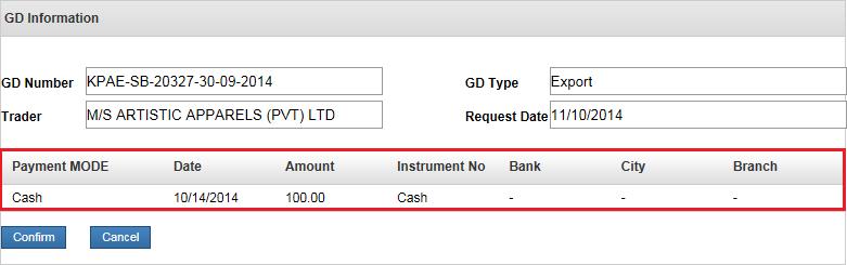 Fig-588 On this screen, you have the option to search a specific Goods Declaration (GD) through GD number, date of request (Request