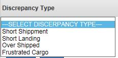 Please also specify the nature of discrepancy by selecting the discrepancy type from drop down list as