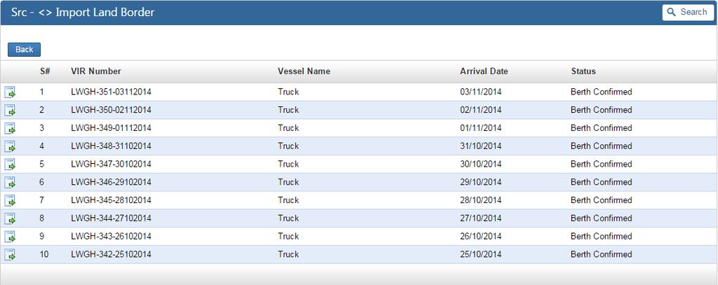 Carrier Declaration - Sea, Air, Land Custom Stations Fig-396 Status of all VIRs is always displayed as Berth Confirmed. Suggestion!