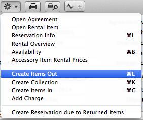 Create the items Out record from the Rental Reservation by choosing this action from the Operations menu.