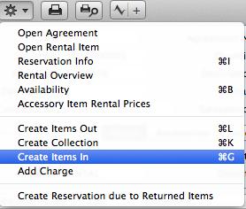 From the Rental Reservation, now create the Item In record.