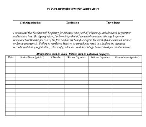 Travel Reimbursement Agreement To be signed by all participants prior to