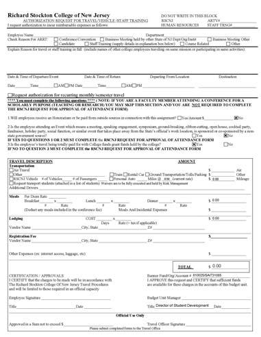 Authorization Request for Travel/Vehicle (ARTV Form) This form is not in the packet.