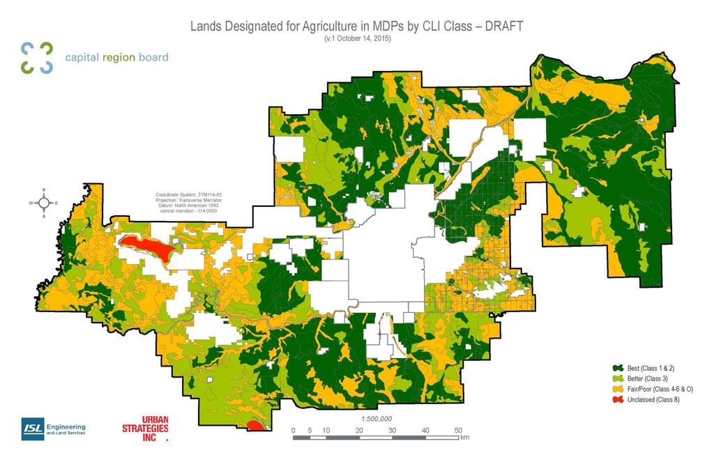 Lands Designated for Ag in MDP s by CLI Soil Class v Lands
