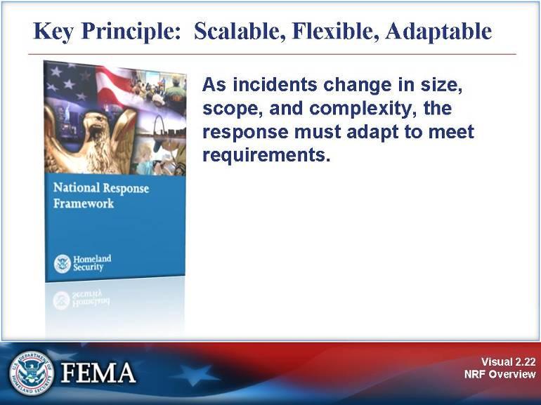 Key Principle Visual 2.22 Visual Description: Scalable, Flexible, Adaptable The number, type, and sources of resources must be able to expand rapidly to meet needs associated with a given incident.