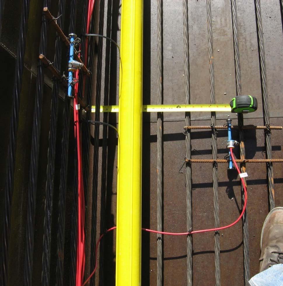Figure 3. Vibrating wire strain gage and inclinometer tubing attachment.