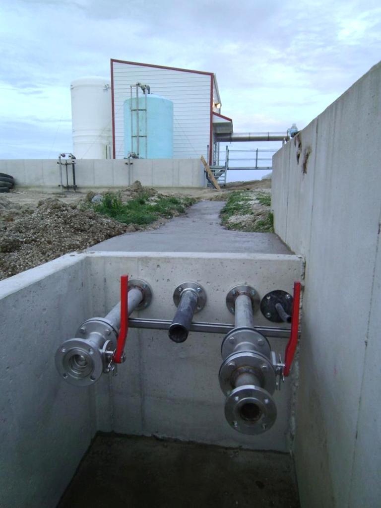 Ammonium sulfate (nitrogen) is temporarily stored in poly tank (s) until sold from the farm.