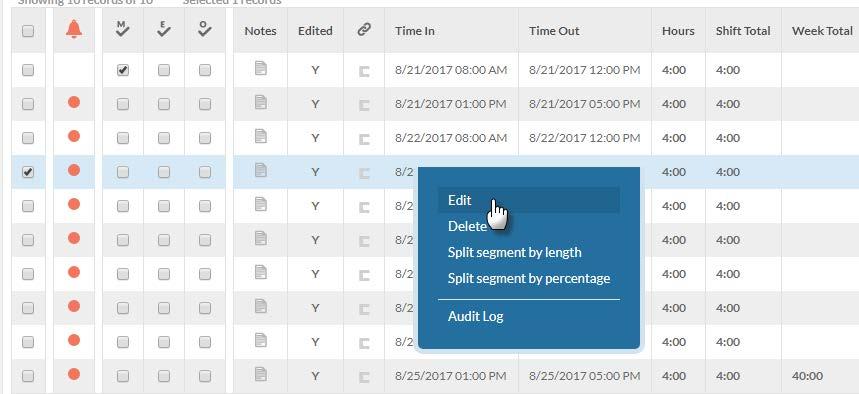How to Edit Employee Hours In Individual or Group Hours, right click the time segment to be