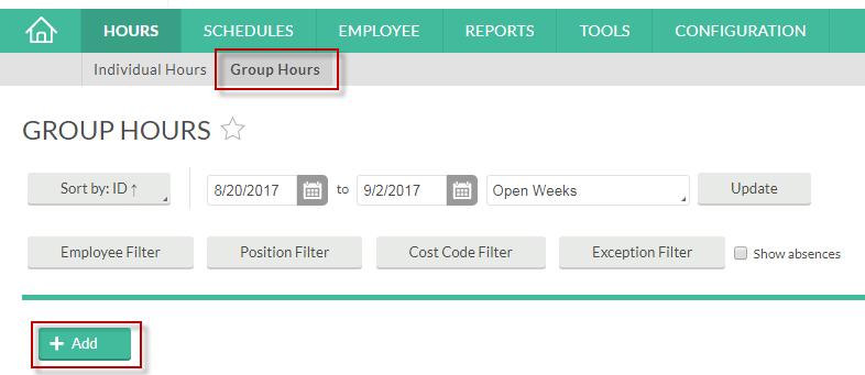 Group Add Hours Adding a segment in Group Hours will add identical time segments to multiple