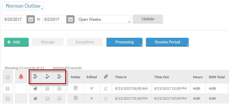 Approving Time Individual Hours Approving time in Individual Hours You can approve all the segments displayed for an individual clicking the header icon (M, E, or O) for the appropriate